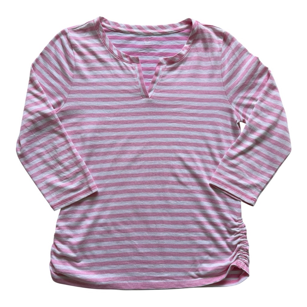 TALBOTS | Pink & White Stripe V-Neck Shirt Sz M